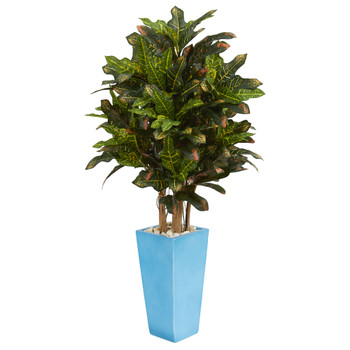 4 Croton Artificial Plant in Turquoise Planter - SKU #6453