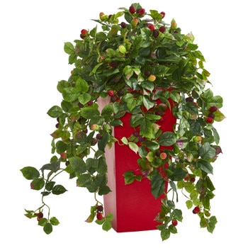 30 Rasberry Artificial Plant in Red Tower Planter - SKU #6474
