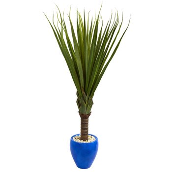 5.5 Spiky Agave Artificial Plant in Blue Oval Planter - SKU #6479