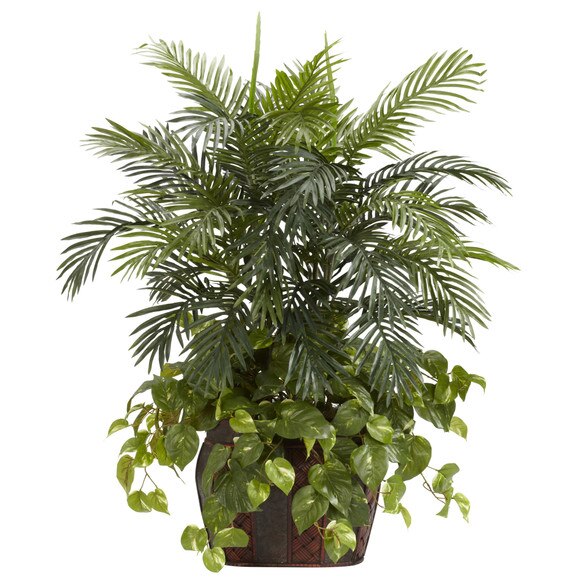 3.5 Double Areca w/Vase Pothos Silk Plant - SKU #6633