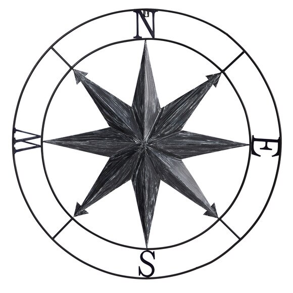 40 Washed Nautical Metal Compass Wall Art Decor - SKU #7145