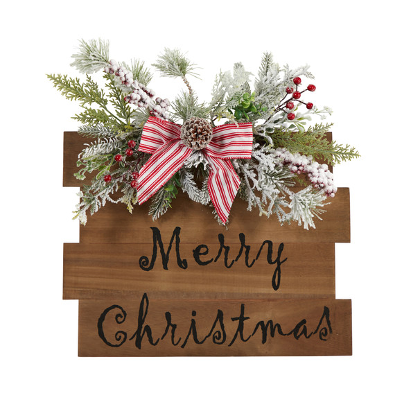 20 Holiday Merry Christmas Door Wall Hanger with Pine and Berries Stripped Bow Wall Art Dcor - SKU #7147