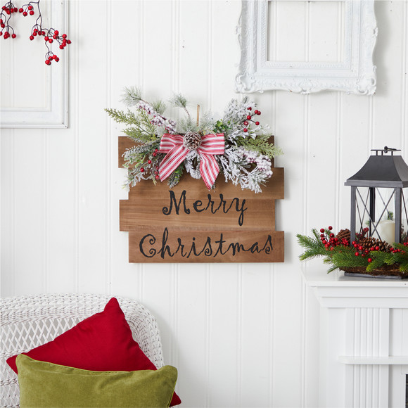 20 Holiday Merry Christmas Door Wall Hanger with Pine and Berries Stripped Bow Wall Art Dcor - SKU #7147 - 3