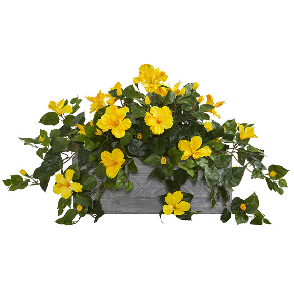Hibiscus Artificial Plant in Stone Planter - SKU #8065