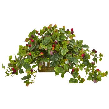 Deluxe Raspberry Artificial Plant in Decorative Planter - SKU #8069