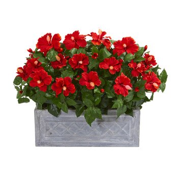 Hibiscus Artificial Plant in Stone Planter - SKU #8073