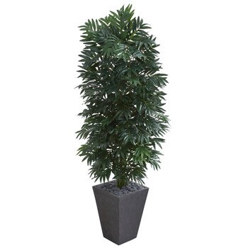 5.5 Double Bamboo Palm Artificial Plant in Slate Finished Planter - SKU #8088