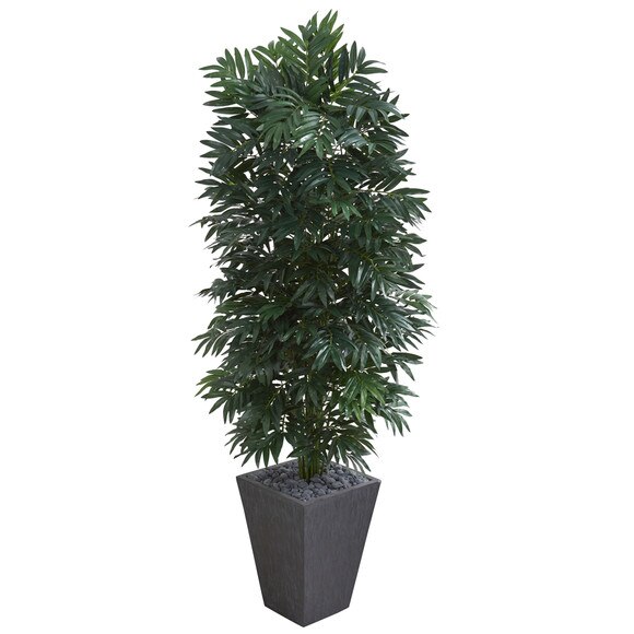 5.5 Double Bamboo Palm Artificial Plant in Slate Finished Planter - SKU #8088