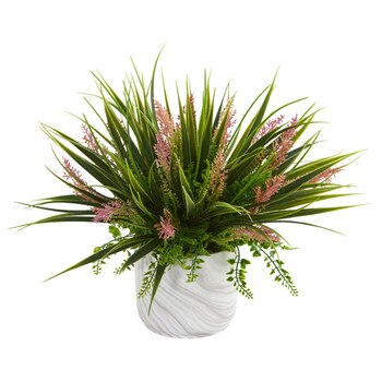 Grass and Fern Artificial Plant in Marble Finished Vase - SKU #8141