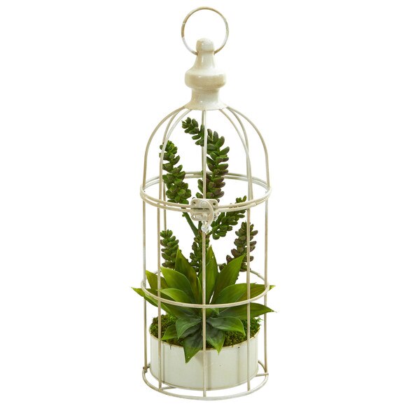 Succulent Garden Artificial Plant in Birdcage - SKU #8260