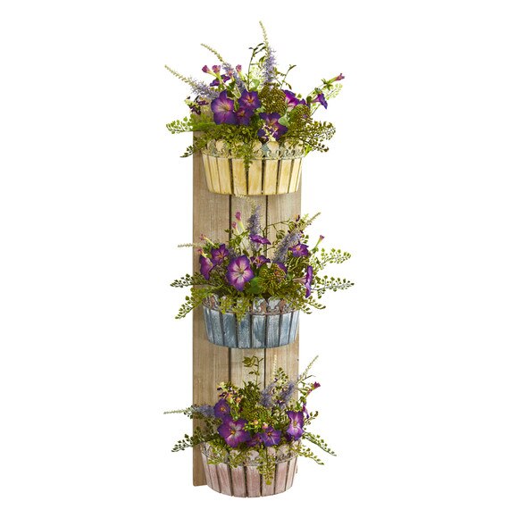 39 Morning Glory Artificial Arrangement in Three-Tiered Wall Decor Planter - SKU #8359