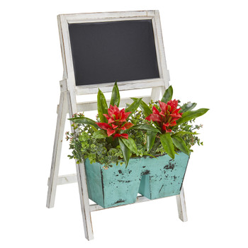 26 Bromeliad and Eucalyptus Artificial Plant in Farmhouse Stand with Chalkboard - SKU #8387