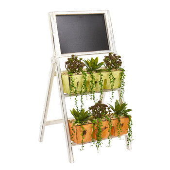 31 Mini Agave Succulent Artificial Plant in Farmhouse Stand with Chalkboard - SKU #8401