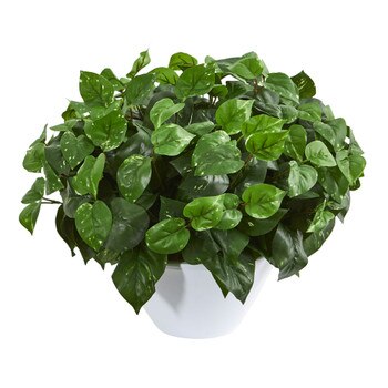 Pothos Artificial Plant in White Vase - SKU #8425
