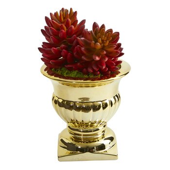 Succulent Artificial Plant in Gold Urn - SKU #8441