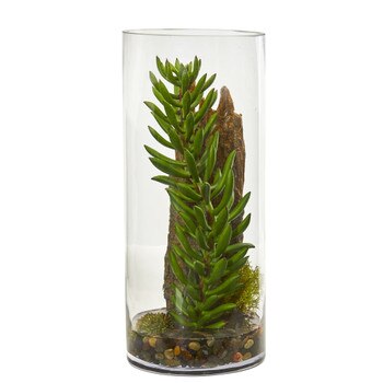 Succulent and Sedum Artificial Plant in Cylinder Vase - SKU #8459