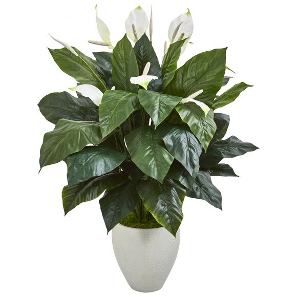 49 Elegant Spathifyllum Artificial Plant in White Planter - SKU #8494