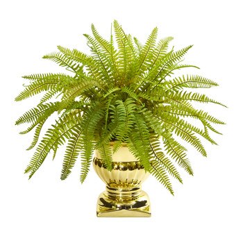 20 Fern Artificial Plant in Gold Urn - SKU #8509