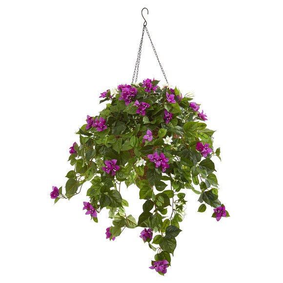 3 Mixed Stephanotis and Bougainvillea Artificial Plant in Hanging Cone - SKU #8522