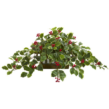 37 Variegated Holly Leaf Artificial Plant in Planter Real Touch - SKU #8543