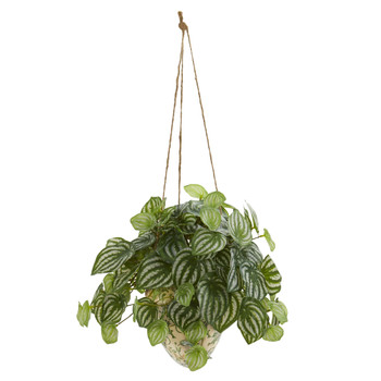 24 Watermelon Peperomia Artificial Plant in Hanging Vase Real Touch - SKU #8560