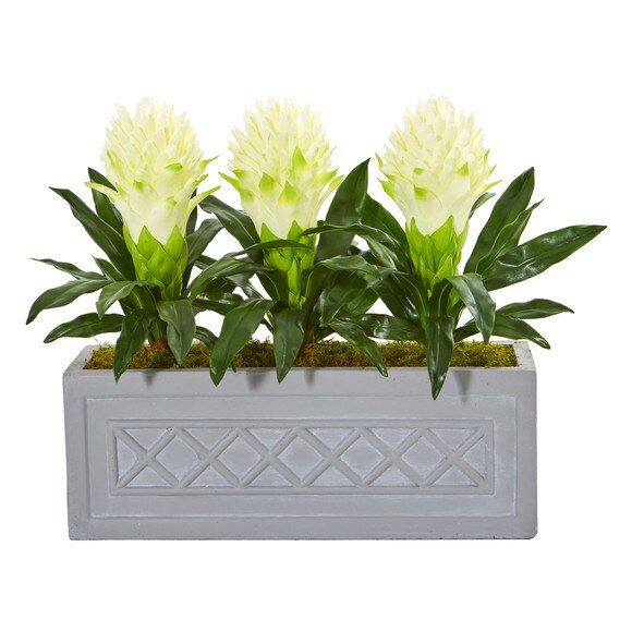Bromeliad Artificial Plant in Stone Planter - SKU #8590-WH