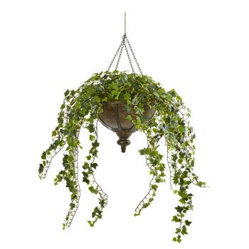 43 Ivy Artificial Hanging Plant in Hanging Metal Bowl - SKU #8616