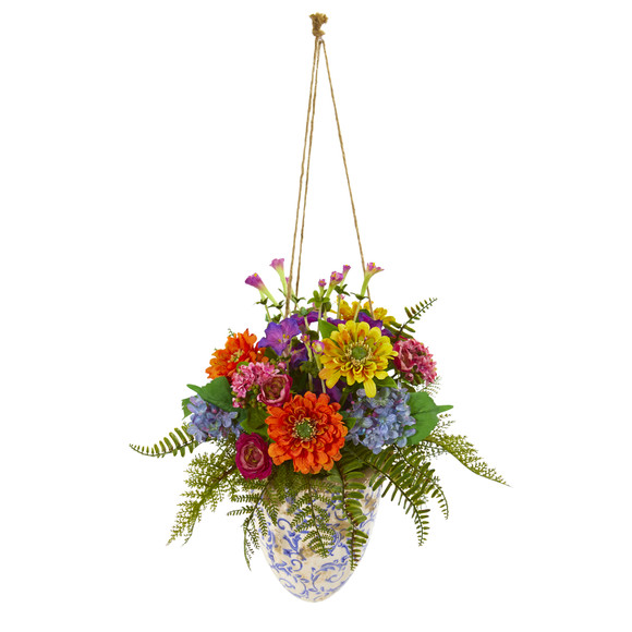 29 Mixed Flowers Artificial Plant in Hanging Vase - SKU #8627