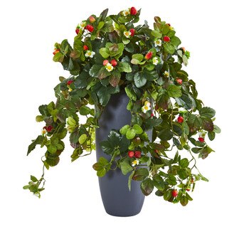 28 Strawberry Artificial Plant in Gray Planter - SKU #8694