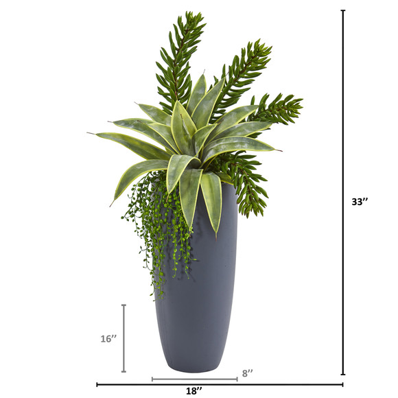 33 Sanseveria and Succulent Artificial Plant in Gray Planter - SKU #8714 - 1