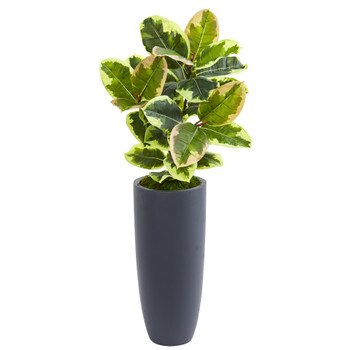 35 Rubber Leaf Artificial Plant in Gray Planter Real Touch - SKU #8716