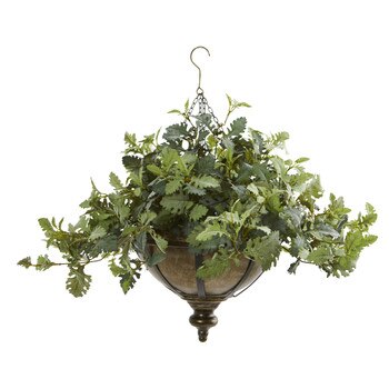 23 Dusty Miller Artificial Plant in Hanging Bowl - SKU #8725