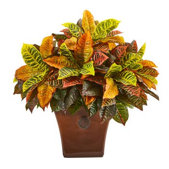 25 Garden Croton Artificial Plant in Brown Planter Real Touch - SKU #8764