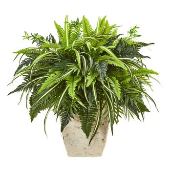 23 Mixed Greens and Fern Artificial Plant in White Planter - SKU #8774