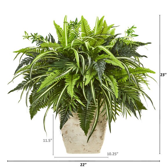 23 Mixed Greens and Fern Artificial Plant in White Planter - SKU #8774 - 1