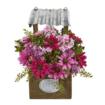 14 Mixed Daisy Artificial Plant in Tin Roof Planter - SKU #8821-PK