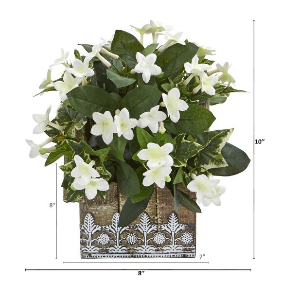 10 Mix Stephanotis and Ivy Artificial Plant in Hanging Floral Design House Planter - SKU #8824 - 1