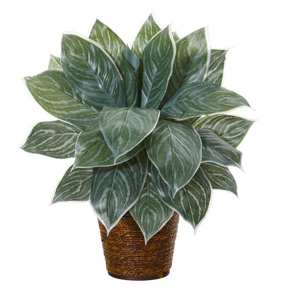 18 Silver Aglonema Artificial Plant in Basket Real Touch - SKU #8880