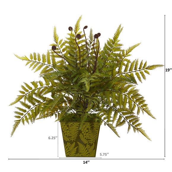 19 Fern Artificial Plant in Green Planter - SKU #8889 - 1