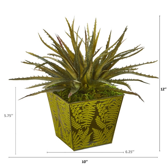 12 Aloe Succulent Artificial Plant in Green Tin Planter - SKU #8942 - 1