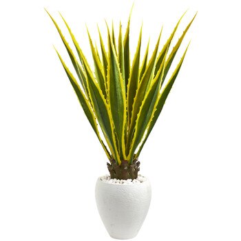 4 Agave Artificial Plant in White Planter - SKU #9071