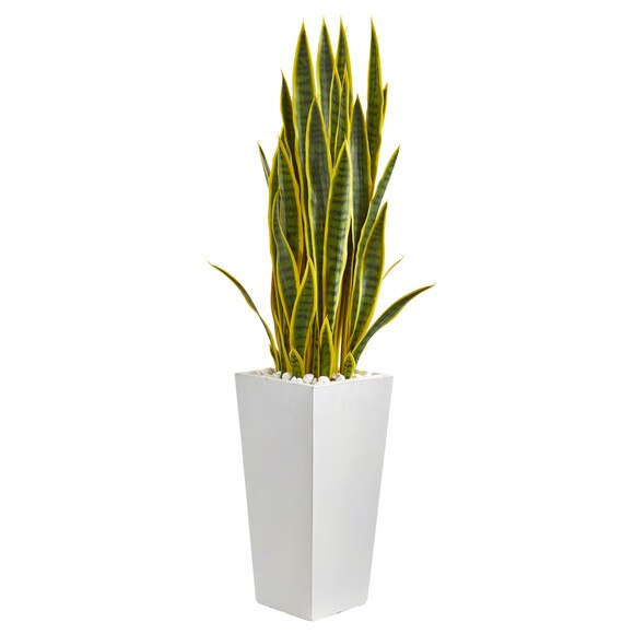 4 Sansevieria Artificial Plant in White Tower Planter - SKU #9184