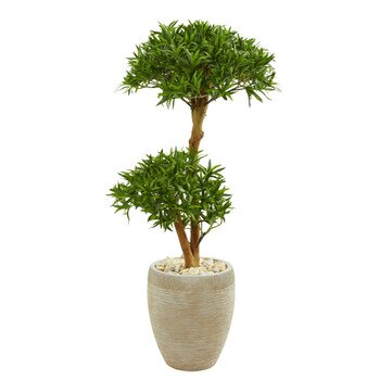 44 Bonsai Styled Podocarpus Artificial Tree in Sand Colored Planter - SKU #9235