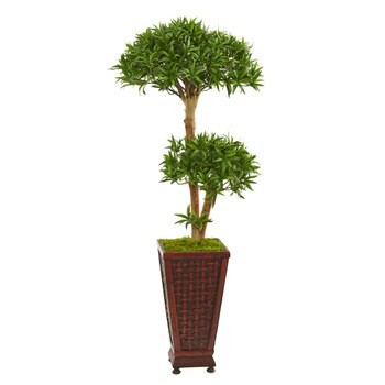 4 Bonsai Styled Podocarpus Artificial Tree in Decorative Planter - SKU #9237