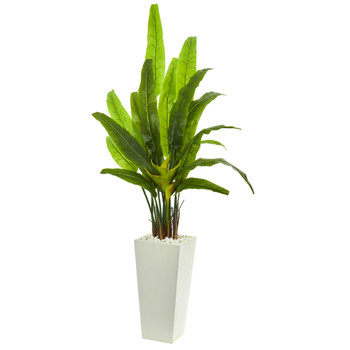 69 Travelers Palm Artificial Tree in White Tower Planter - SKU #9269