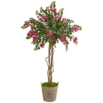 6 Bougainvillea Artificial Tree in Farmhouse Planter - SKU #9290