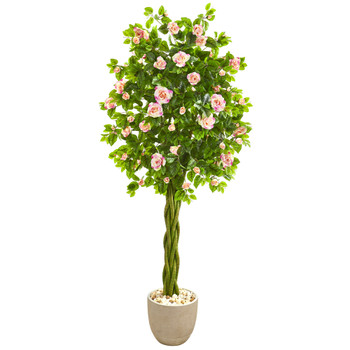 6 Rose Artificial Tree in Sand Stone Planter - SKU #9309