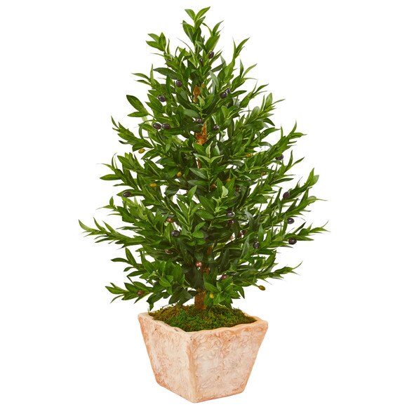 35 Olive Cone Topiary Artificial Tree in Terra Cotta Planter UV Resistant Indoor/Outdoor - SKU #9318
