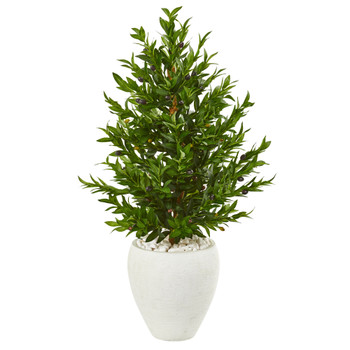 3.5 Olive Cone Topiary Artificial Tree in White Planter UV Resistant Indoor/Outdoor - SKU #9319