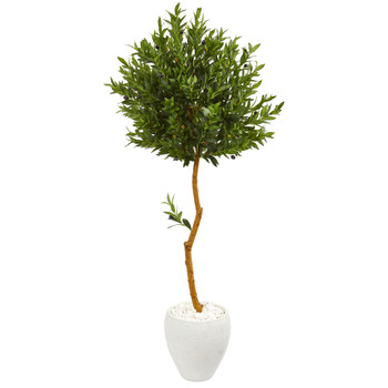63 Olive Topiary Artificial Tree in White Planter UV Resistant Indoor/Outdoor - SKU #9344